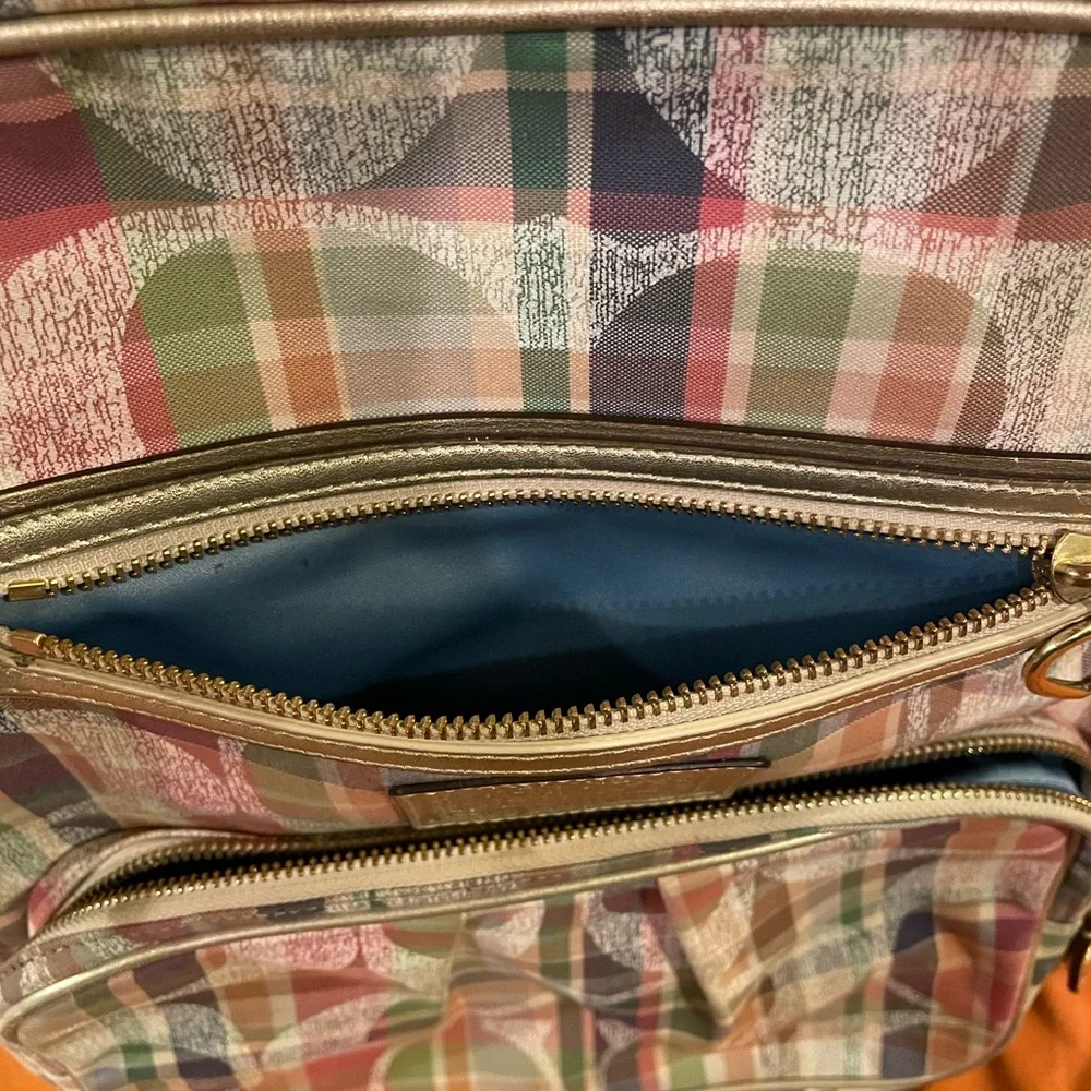 Coach Signature Poppy Multicolor Madras Backpack F21886 Bookbag - Picture 6 of 14